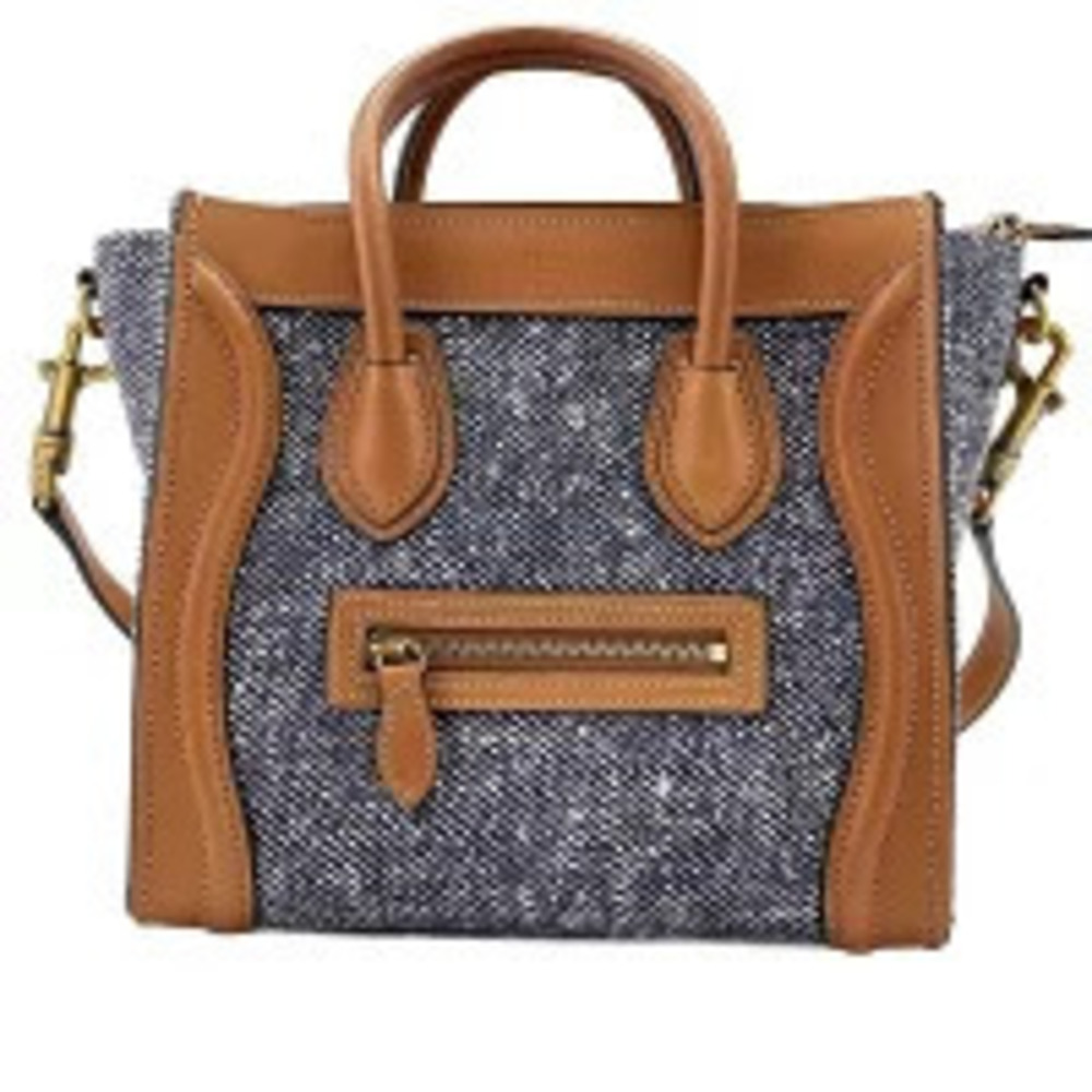 Celine Canvas Leather Luggage Shopper Handbag Blue
